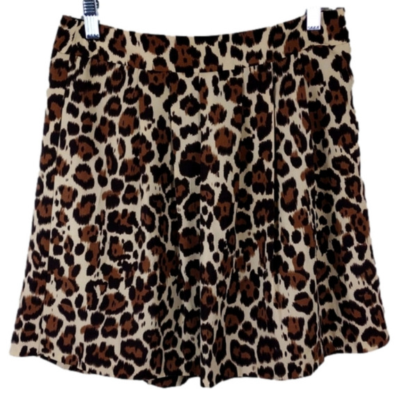 Banana Republic Brown Cheetah Print  Polyester Side Zip Mini Circle Skirt - Picture 1 of 12